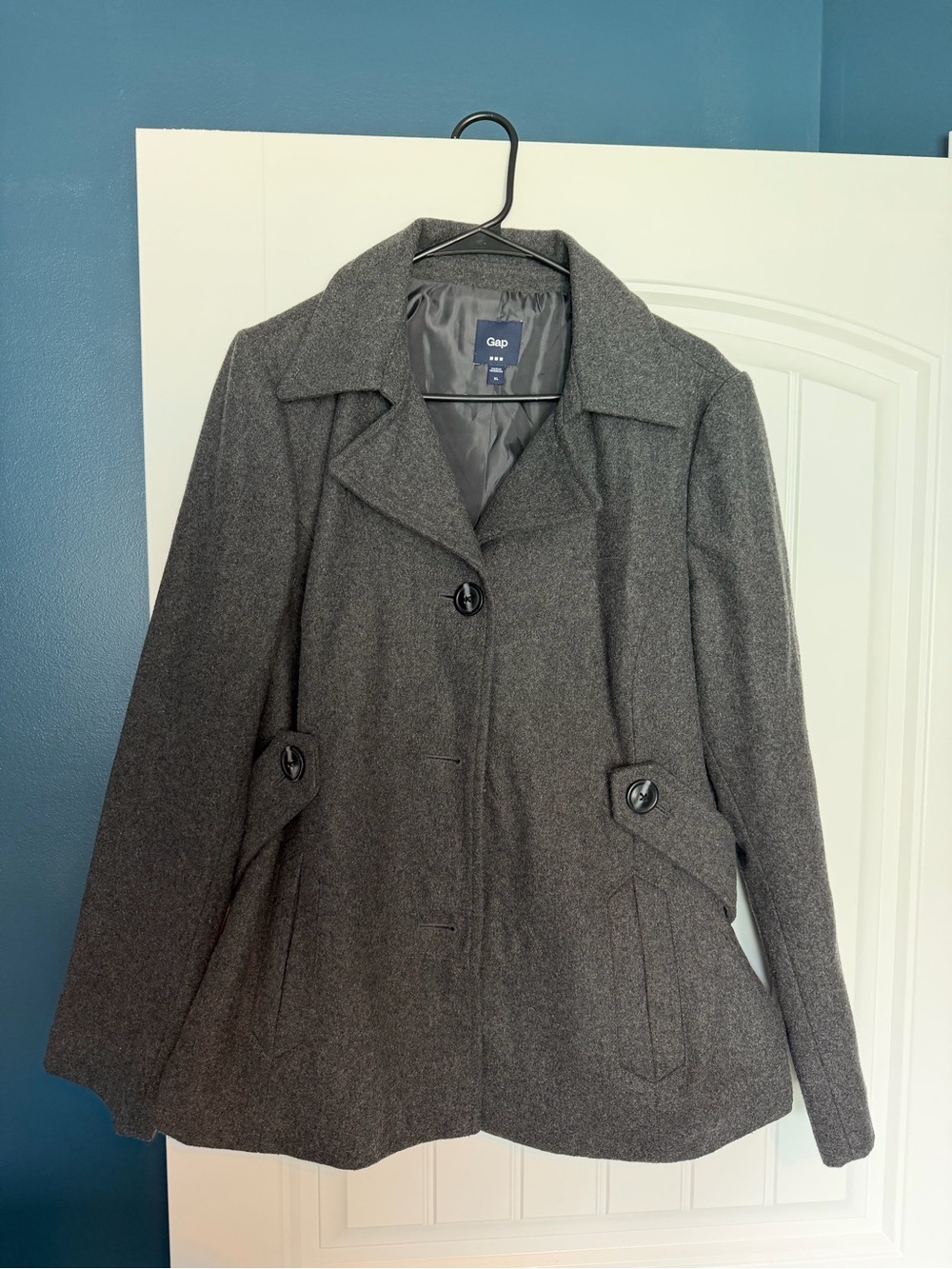 GAP Women's Dark Gray Wool-Blend Peacoat